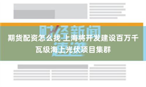 期货配资怎么找 上海将开发建设百万千瓦级海上光伏项目集群