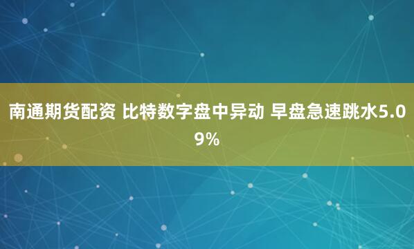 南通期货配资 比特数字盘中异动 早盘急速跳水5.09%